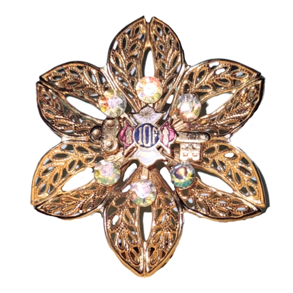 IOF Theme 6-point Floral Filigree Goldtone Brooch